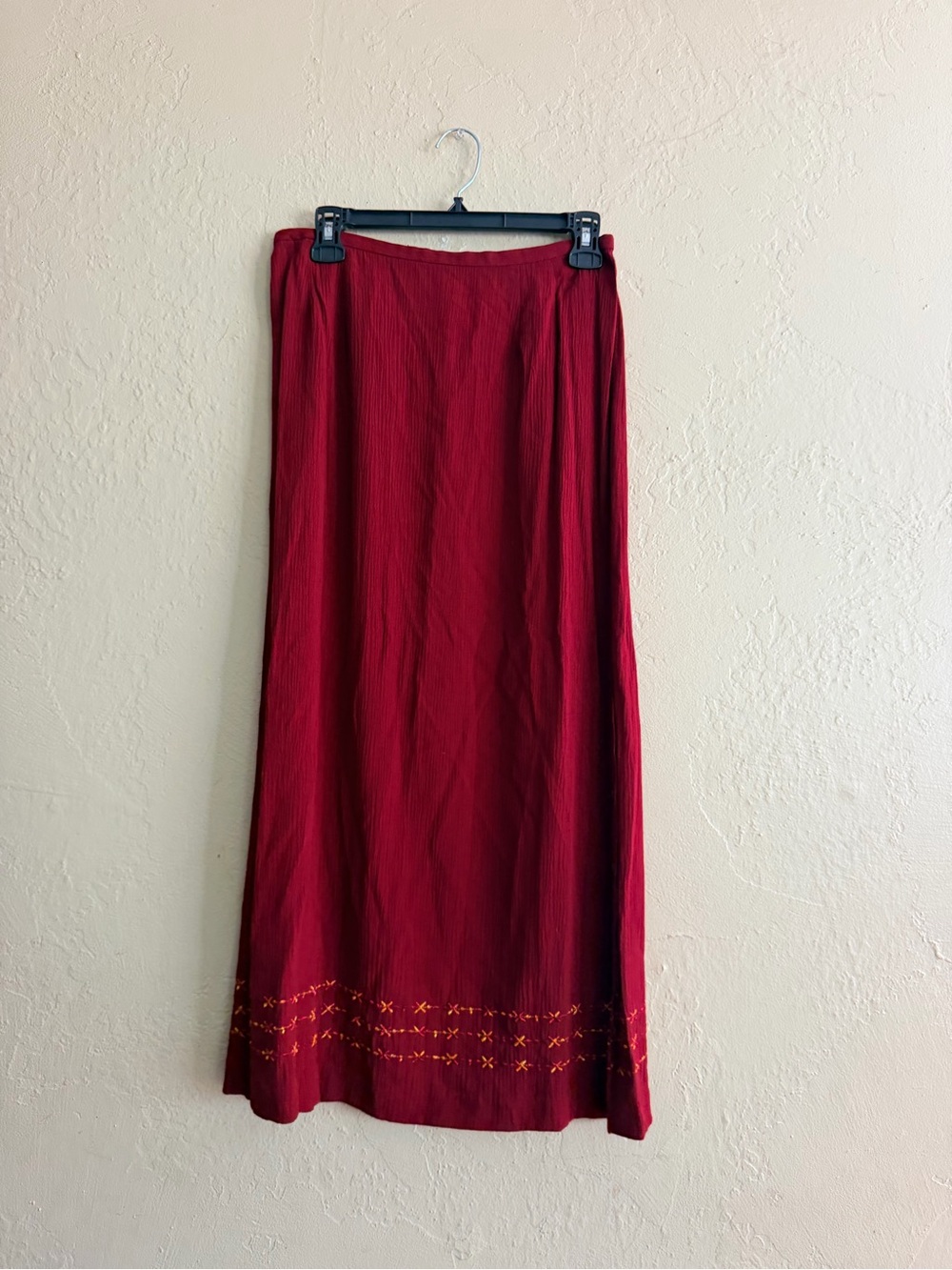 Norton McNaughton Deep Red Maxi Skirt with Hem Embroidery